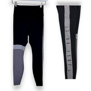 Nike Dri Fit Just Do It Spell Out Black Gray Colorblock Leggings Women Size XS